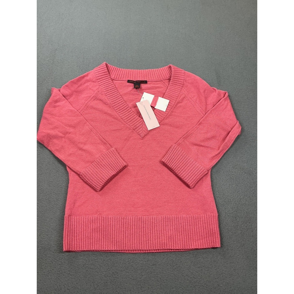 Banana Republic Sweater‎ Womens Petite Small Pink Merino Wool V Neck 3/4 Sleeve